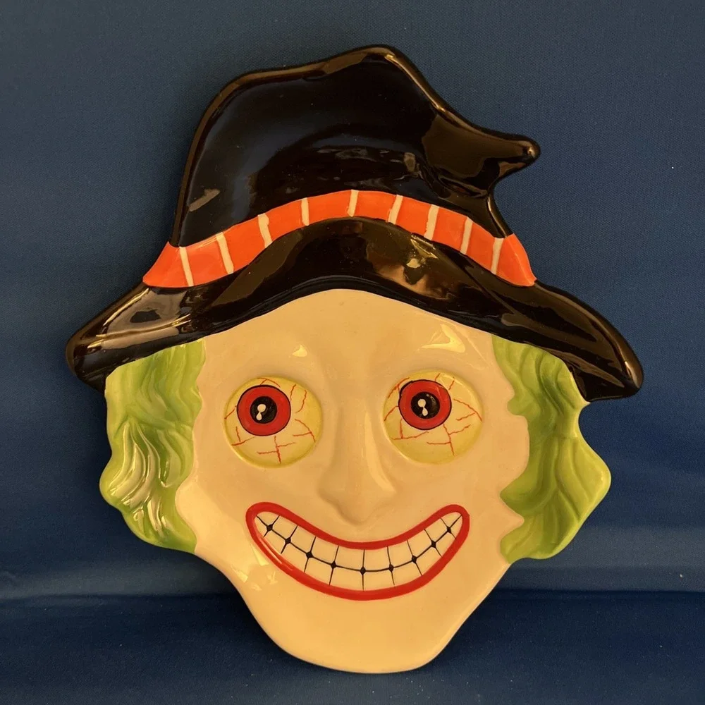 Vintage Lillian Vernon Face Plate Candy Tray Halloween Ceramic Fall Decor